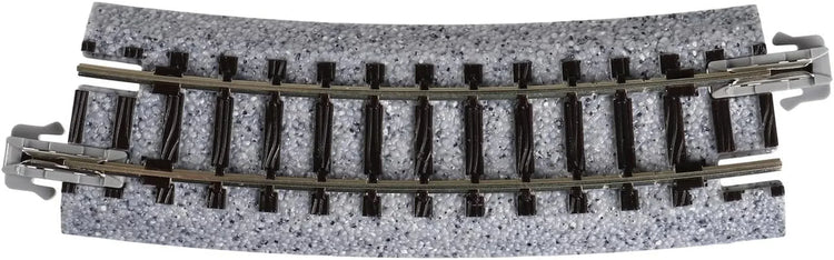 Kato USA Unitrack 282mm 11-inch radius 15-degree curve track set with 4 pieces for model train layouts.