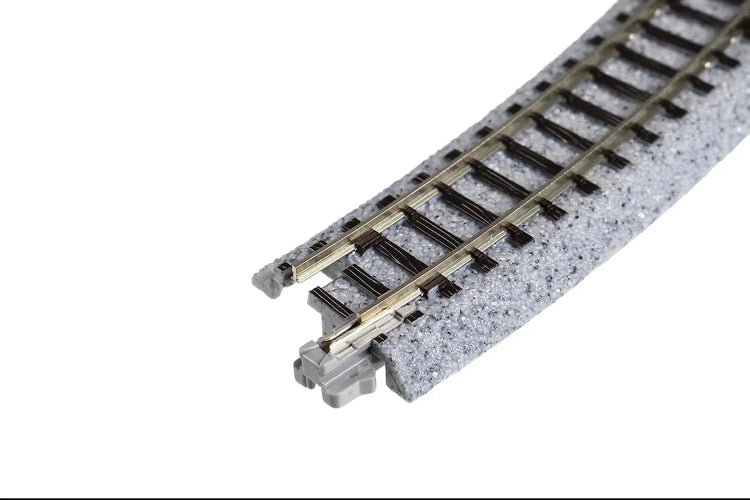 Kato USA Unitrack 282mm (11") radius 15-degree curve track set with four pieces, designed for model train layouts.