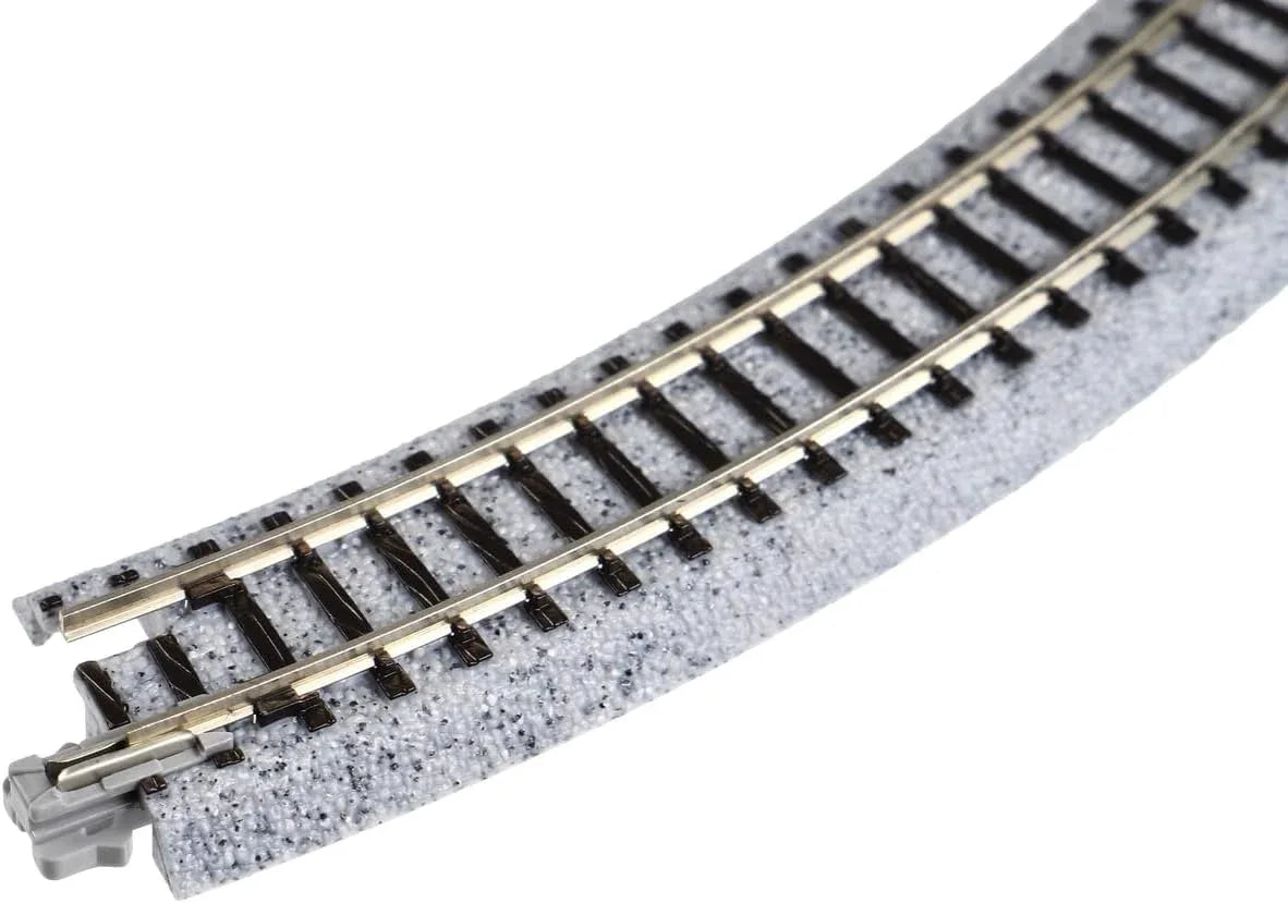 Kato USA Unitrack 8.5-inch radius 45-degree curve track set with four pieces for model train layouts.