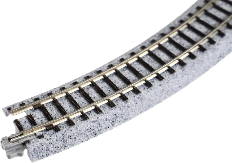 Kato USA Unitrack 8.5-inch radius 45-degree curve track set with four pieces for model train layouts.
