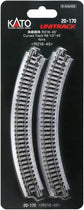 Kato USA 20-170 N Unitrack 8.5-inch radius 45-degree curve track set with four pieces for model train layouts.