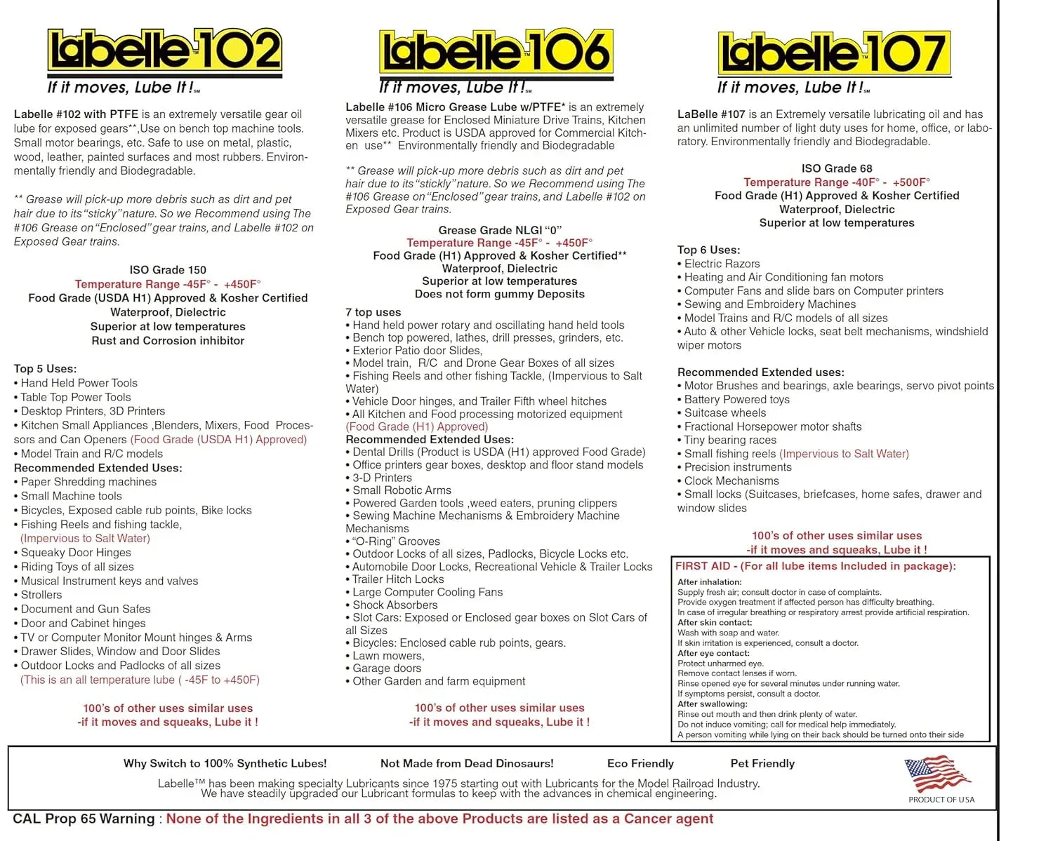 Labelle 1001 Lubricants - 3-Pack for DCC HO, O Gauge Model Trains, Slot Cars (HO Scale and Larger), RC Vehicles, and Motors up to 2 Inches - BYMRR Train Store