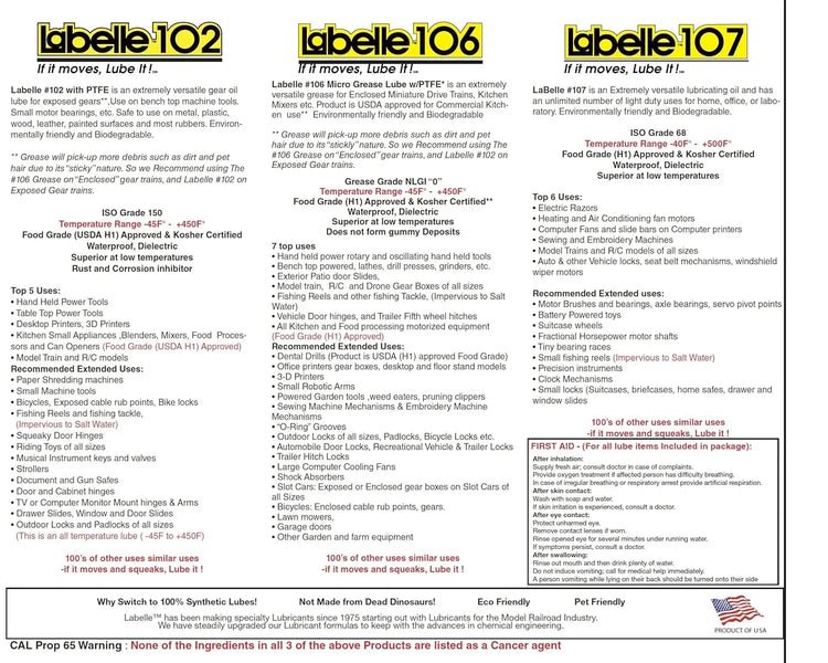 Labelle 1001 Lubricants - 3-Pack for DCC HO, O Gauge Model Trains, Slot Cars (HO Scale and Larger), RC Vehicles, and Motors up to 2 Inches - BYMRR Train Store