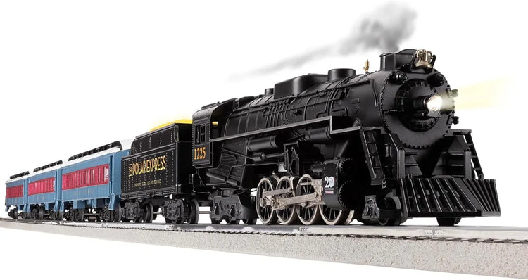 Lionel Polar Express 20th Anniversary electric O gauge train set with remote control and Bluetooth 5.0, featuring detailed train cars and track.