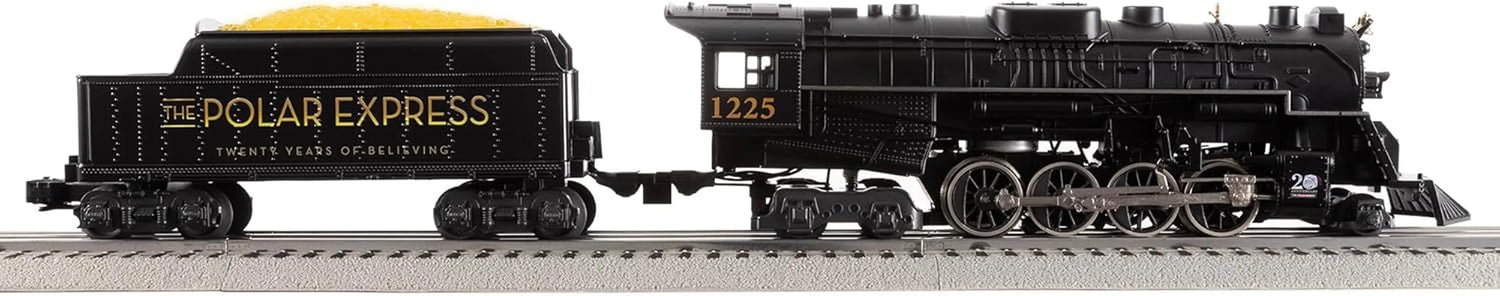 Lionel Polar Express 20th Anniversary electric O gauge train set with Bluetooth 5.0 and remote control, featuring detailed train cars.