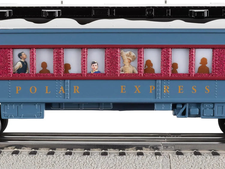 Lionel Polar Express 20th Anniversary O gauge electric train set with remote control and Bluetooth 5.0, featuring detailed engine and cars.