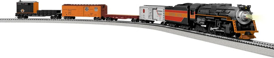 Lionel Southern Pacific Berkshire electric HO gauge freight train set with remote control and detailed locomotive and freight cars.