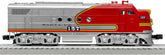 Lionel Santa Fe Super Chief O Gauge Electric Train Set with Bluetooth remote control, featuring detailed train cars and control handset.