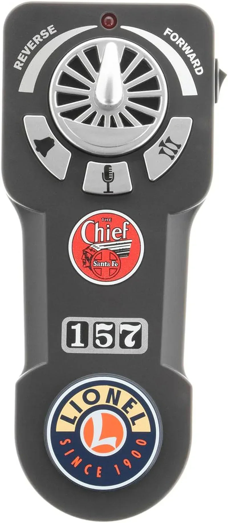 Lionel Santa Fe Super Chief O Gauge electric train set with Bluetooth remote control, including locomotive, cars, and tracks.