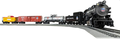 Lionel Union Pacific Flyer LionChief 5.0 electric O gauge train set with locomotive and cars on track.