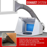 Gray Master Airbrush portable spray booth kit featuring dual exhaust fans, LED lighting, turntable, and extension hose for art and cake decorating.