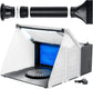 Master Airbrush portable spray booth kit with dual exhaust fans, LED lights, turntable, and extension hose for painting and crafts.