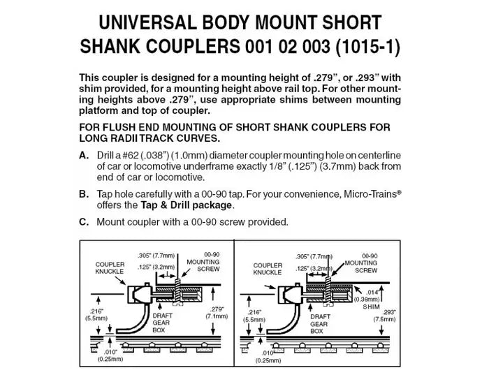 Micro Trains 00102003 Universal Mount Coupler Assembled 2 pair - BYMRR Train Store