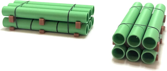 Realistic 2.75-inch black pipe load for HO scale trains, designed by Miles of Smiles Prints, shown in detailed close-up.