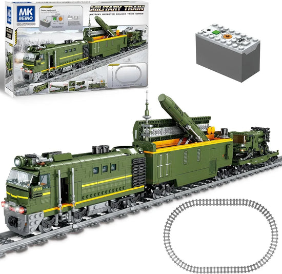 Military Train Building Set - 1174 Pieces Compatible with Lego, Includes Lights, Missiles, Trucks, and Train Tracks - - BYMRR Train Store