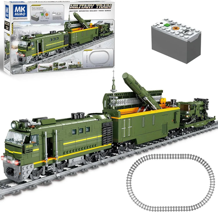 Military Train Building Set - 1174 Pieces Compatible with Lego, Includes Lights, Missiles, Trucks, and Train Tracks - - BYMRR Train Store