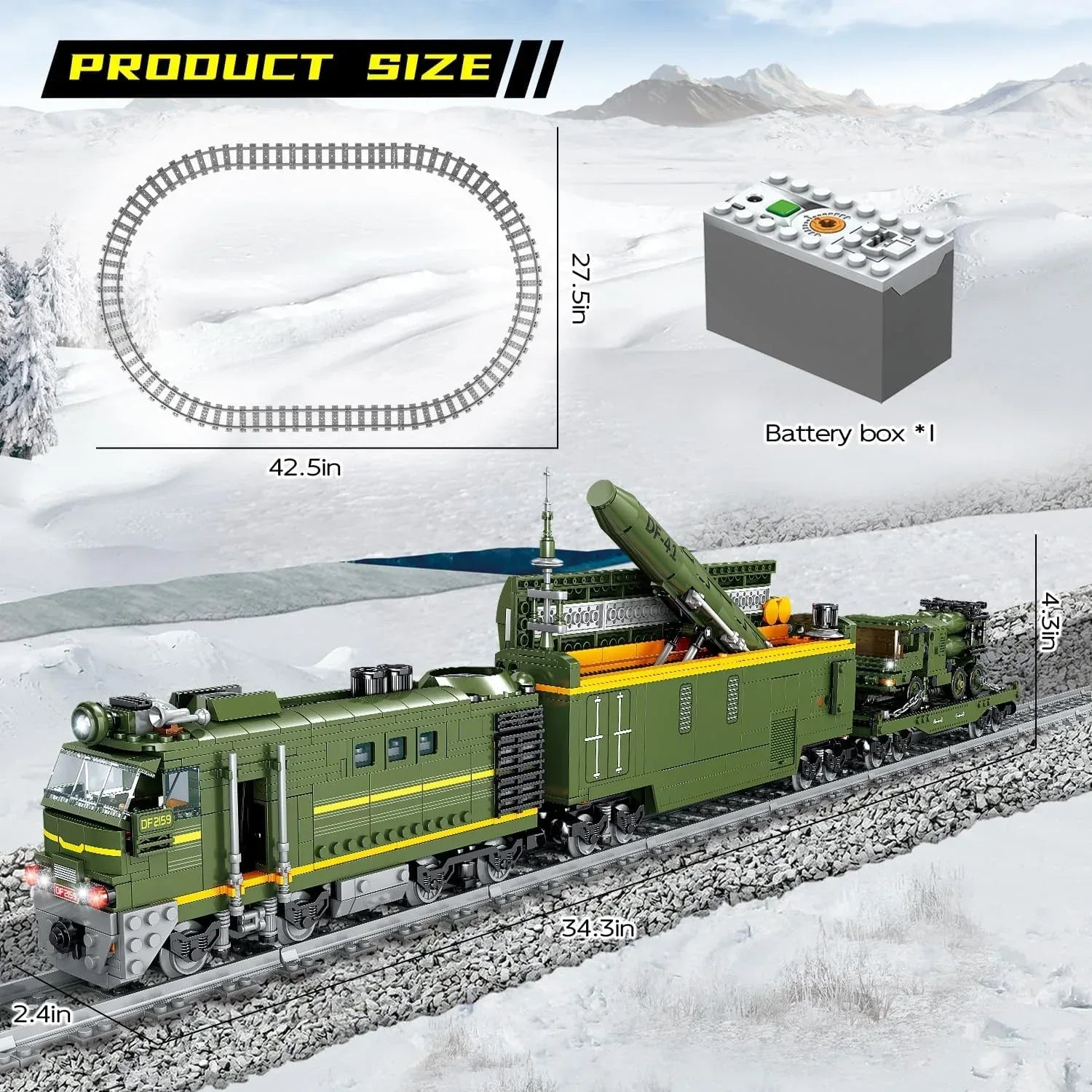 Military Train Building Set - 1174 Pieces Compatible with Lego, Includes Lights, Missiles, Trucks, and Train Tracks - - BYMRR Train Store