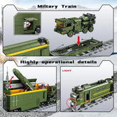 Military Train Building Set - 1174 Pieces Compatible with Lego, Includes Lights, Missiles, Trucks, and Train Tracks - - BYMRR Train Store