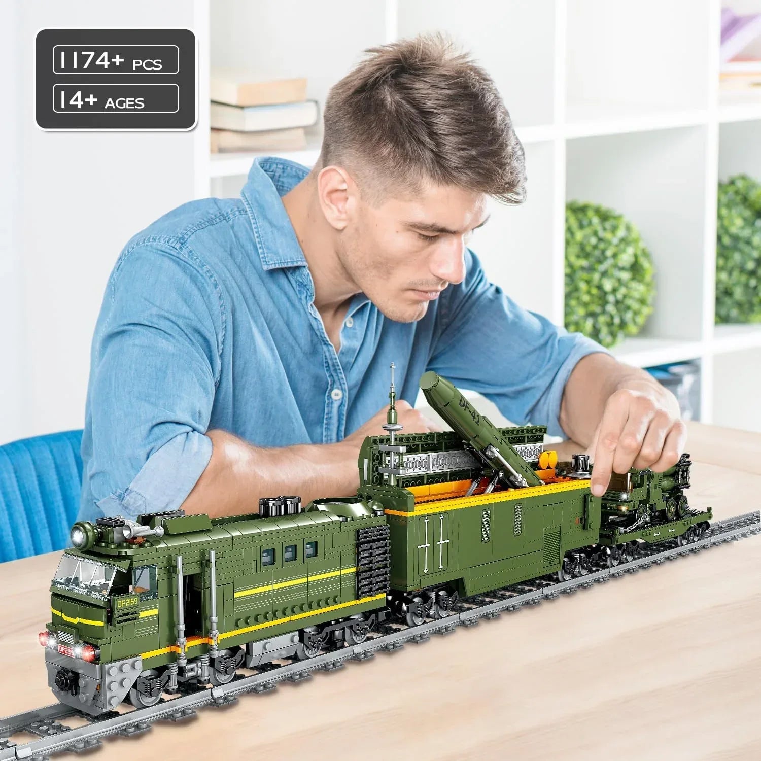 Military Train Building Set - 1174 Pieces Compatible with Lego, Includes Lights, Missiles, Trucks, and Train Tracks - - BYMRR Train Store