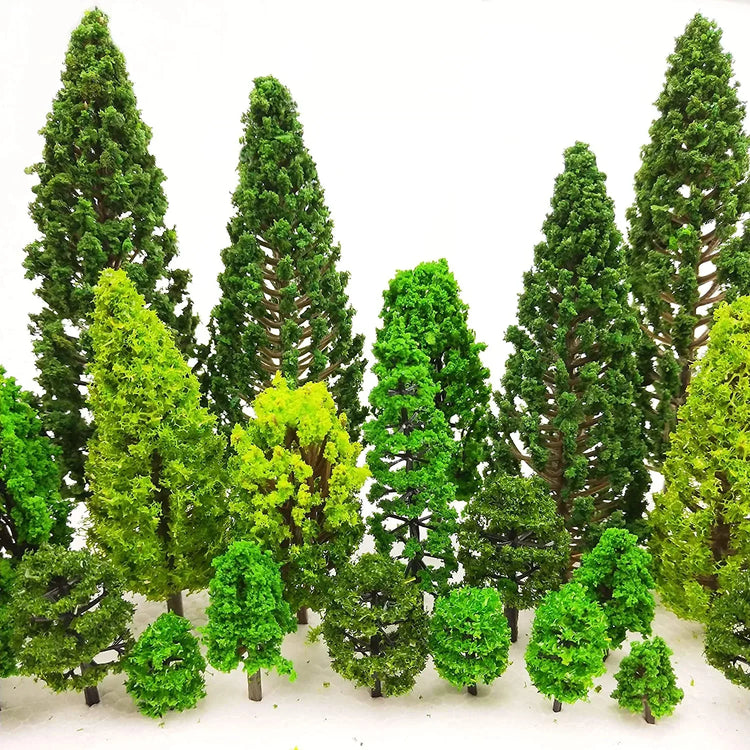 Set of 36 mixed model trees in various heights from MOMOONNON, natural green landscape decor for train scenery and DIY crafts.