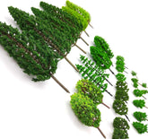 36-piece mixed model trees set by MOMOONNON with green foliage, 1.36-6 inches tall, for train scenery, models, and DIY crafts.