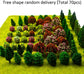 Assorted miniature artificial trees for model train scenery and diorama, featuring 70 tiny trees in various styles by MOMOONNON.