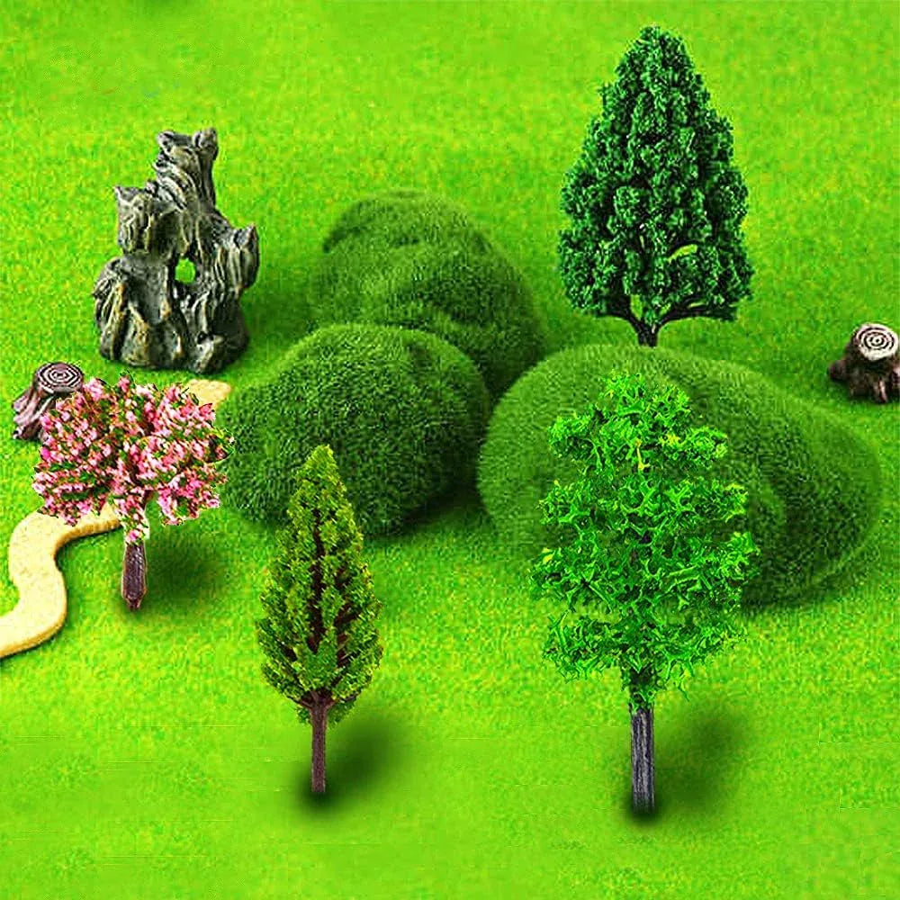 Assorted miniature artificial trees for model train scenery and diorama, 70-piece set by MOMOONNON