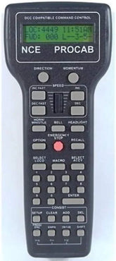 NCE Corporation Deluxe Pro Cab Model 5240010 control system with hand-held controller and display screen.
