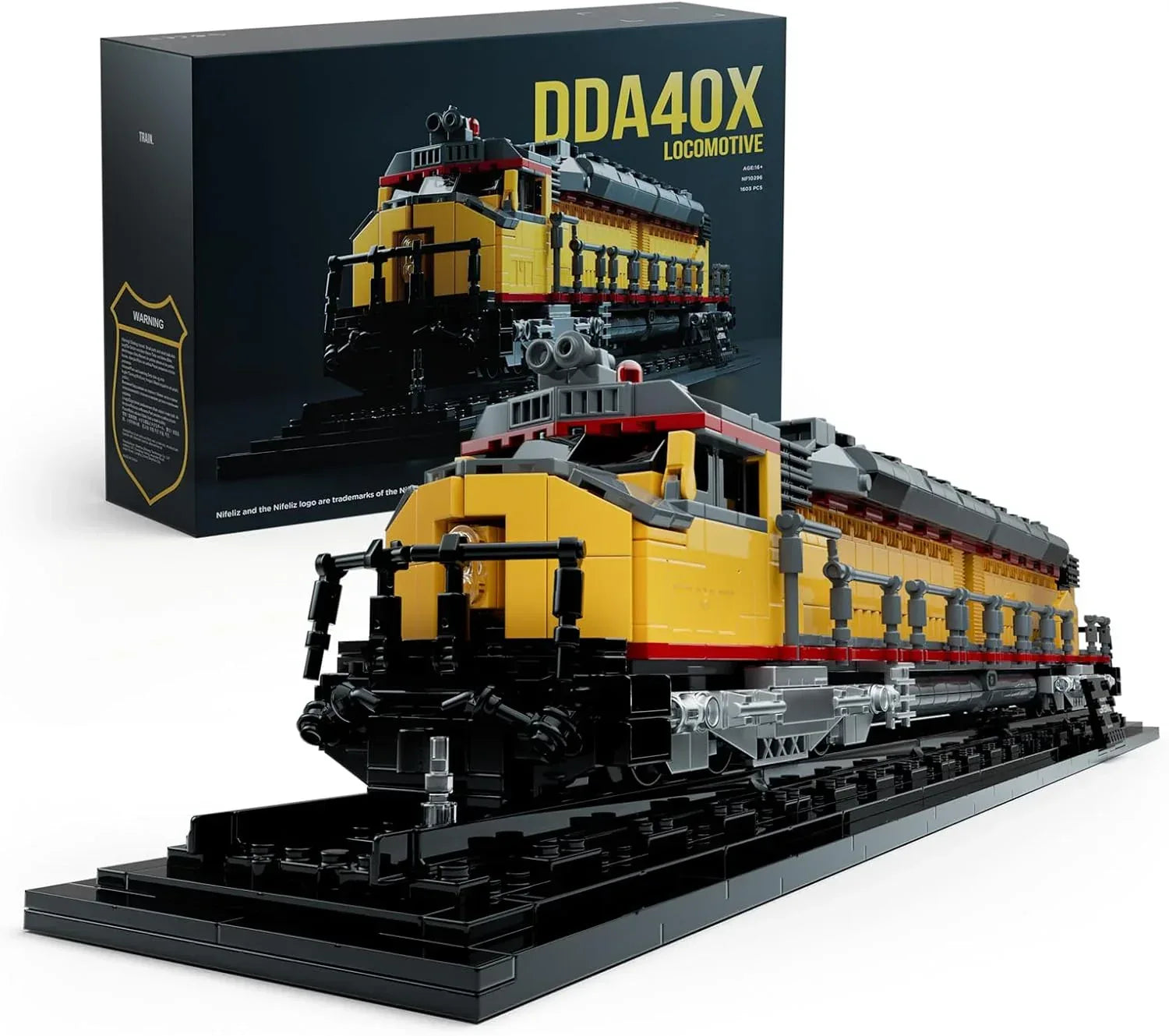 Nifeliz DDA40X Locomotive building set with base, detailed steam train model for adults, ideal as home décor or gift, 1603 pieces.