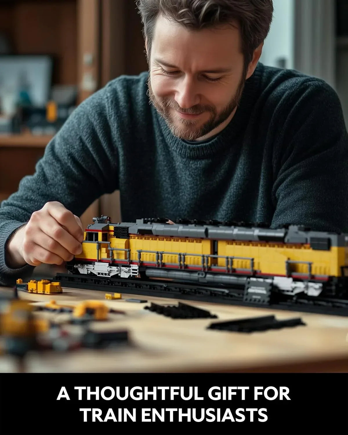 Nifeliz DDA40X Locomotive building set with base, detailed steam train model for adults, perfect for home décor and display.
