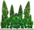 Assorted miniature trees and bushes set for dioramas and scenic train landscapes, featuring 40 detailed model greenery pieces.