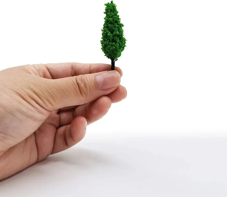 Miniature trees and bushes model set for dioramas and scenic train landscapes, featuring 40 detailed miniatures for realistic scenery.