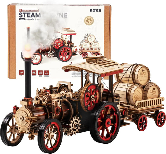 Experience the Magic of Engineering with the ROKR 3D Mechanical Wooden Puzzle Model Kit - 469-Piece Vintage Electric Car Steam Engine for Adults, Perfect DIY Hobby and Unique Gift for Any Occasion - BYMRR Train Store