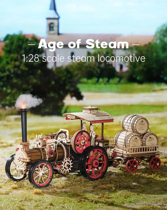 Experience the Magic of Engineering with the ROKR 3D Mechanical Wooden Puzzle Model Kit - 469-Piece Vintage Electric Car Steam Engine for Adults, Perfect DIY Hobby and Unique Gift for Any Occasion - BYMRR Train Store