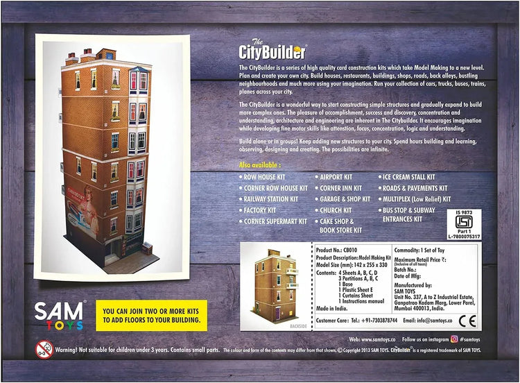 O Scale apartment building cardboard model kit by SAM TOYS, designed for urban railroad scenery and dioramas.