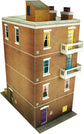 O scale apartment building cardboard model kit by SAM TOYS, detailed urban railroad scenario accessory, realistic cityscape design
