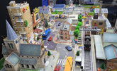 O scale cardboard apartment building model kit by SAM TOYS for urban railroad scenery, detailed city architecture for model layouts