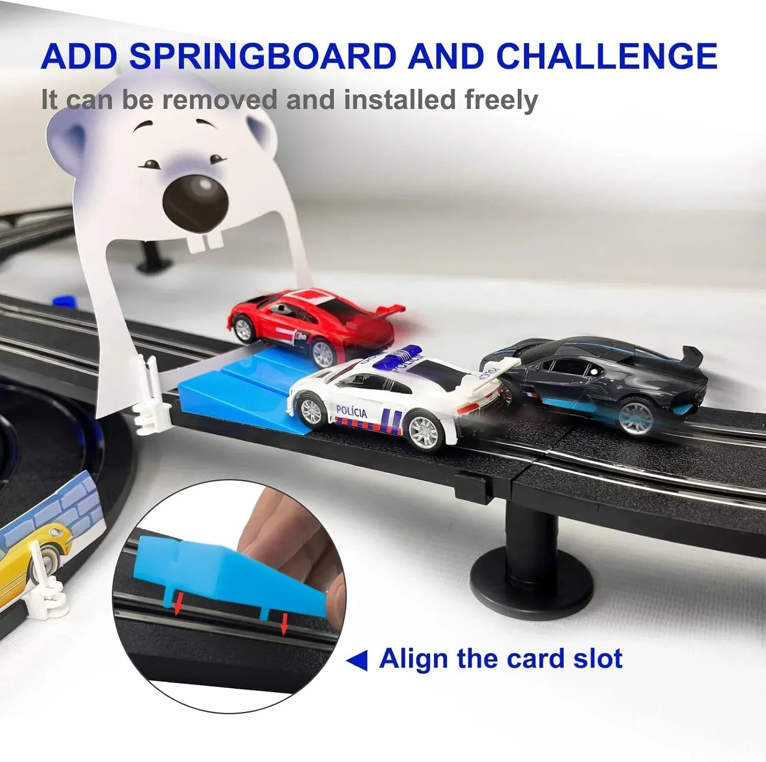AGM MASETCH high-speed dual track slot car racing set with four licensed vehicles and detailed racing track layout.