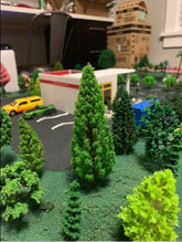 Mixed model plastic trees set with animal figures, HO scale bushes and trees for model train scenery, by shenzhenshi tian jiao baobao.