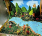 Set of 70 mixed model trees and bushes with animal figures for HO scale train scenery, plastic trees for model projects.