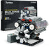 Turtten V8 Engine Model Kit showing a DIY mini V8 engine with visible combustion mechanism and 535 pieces for STEM engineering.