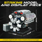 Turtten V8 Engine Model Kit showing a detailed mini V8 engine with visible combustion parts, 535-piece STEM engineering set for ages 14+.