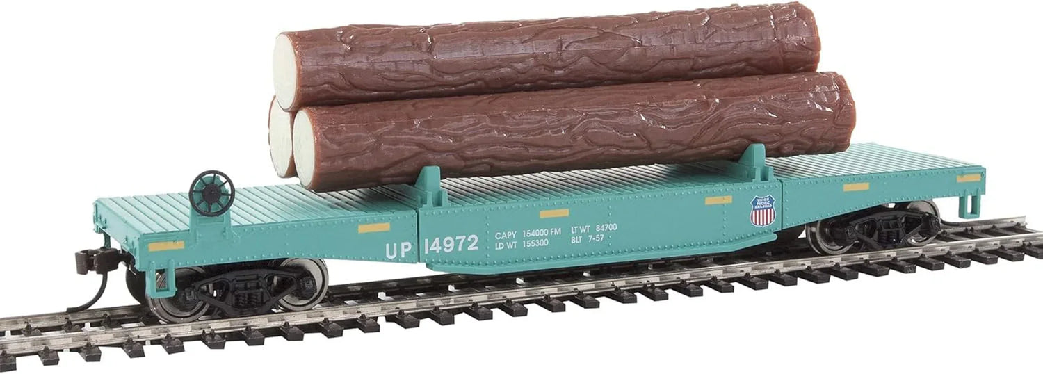 HO Scale Walthers Trainline red log dump car with realistic logs for model train layouts.