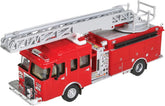 Walthers Scenemaster Heavy-Duty Professional Ladder Truck model in red with extendable ladder and detailed fire truck features.