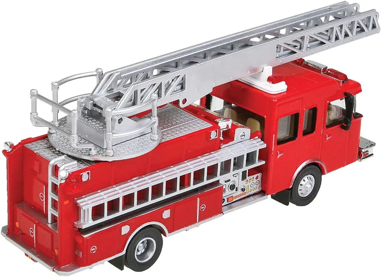 Walthers Scenemaster heavy-duty professional ladder truck model with detailed firefighting vehicle design.