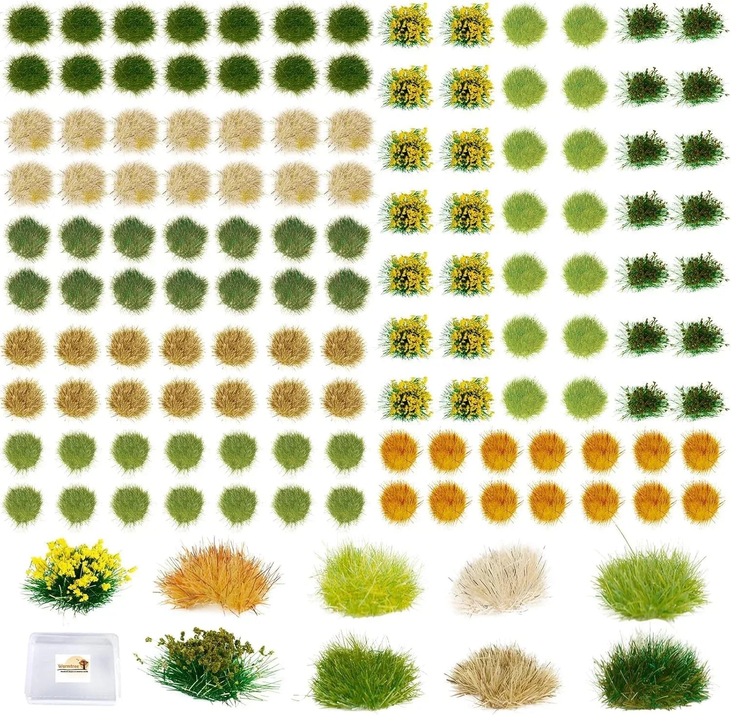 Warmtree 126-Piece Static Grass Bushy Tufts and Lowland Shrubs Terrain Model Kit for Train Landscape, Railroad Scenery, Military Layouts, and Miniature Dioramas - BYMRR Train Store