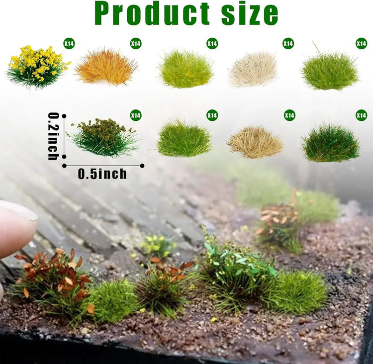 Warmtree 126-Piece Static Grass Bushy Tufts and Lowland Shrubs Terrain Model Kit for Train Landscape, Railroad Scenery, Military Layouts, and Miniature Dioramas - BYMRR Train Store