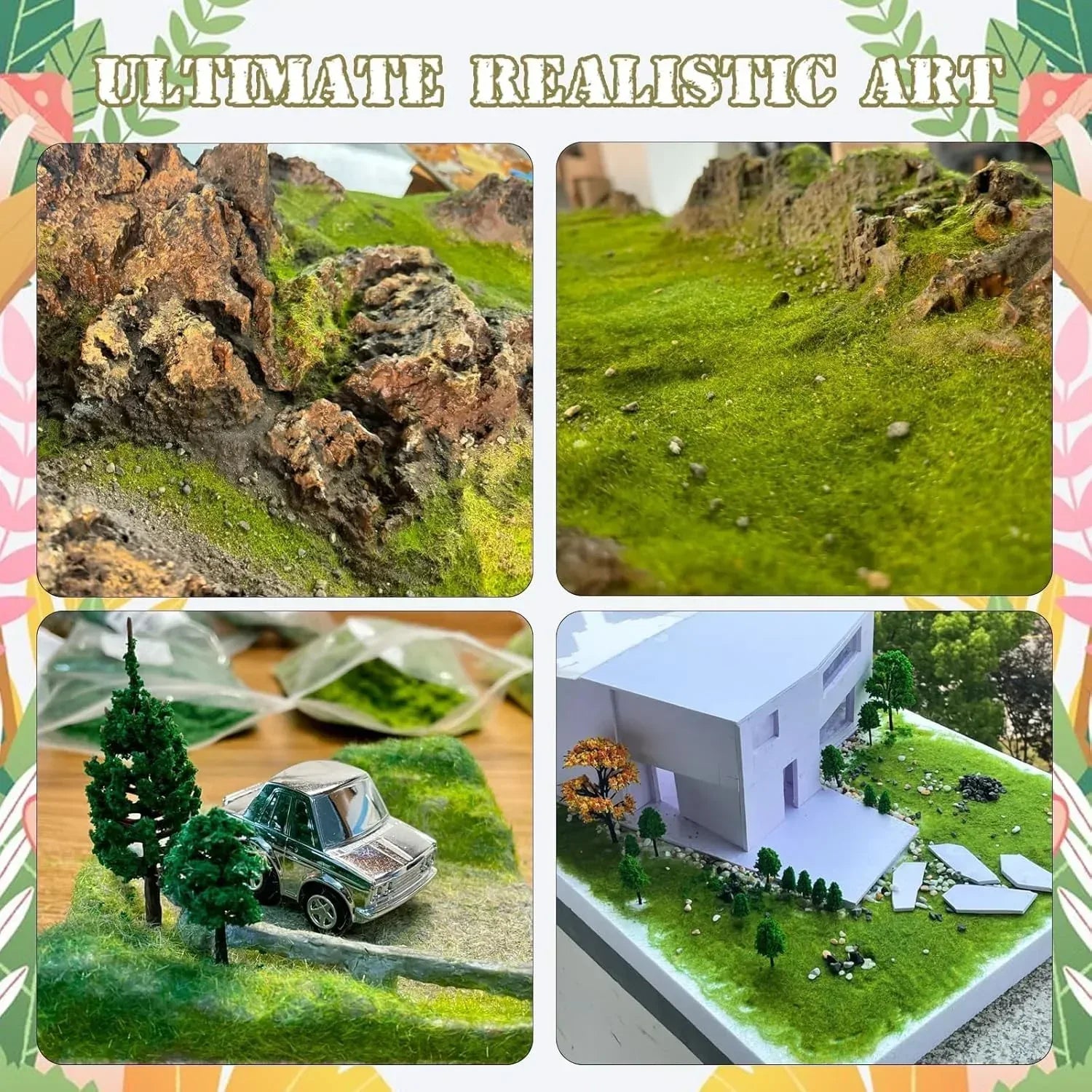Warmtree 4-Piece Mixed Static Grass Terrain Powder Set for Diorama and Model Landscape Simulation - BYMRR Train Store