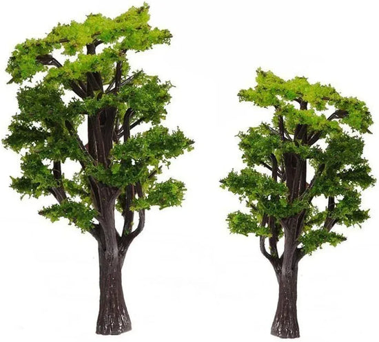 WINOMO 12-piece miniature model trees for train railroad scenery and landscape enhancement, showing detailed small trees for model layouts.