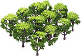 WINOMO 12-piece miniature model trees for train railroad scenery and landscape enhancement, showing detailed small trees for model layouts.